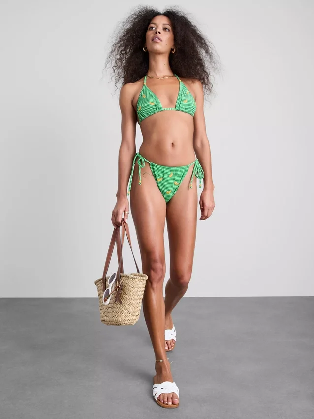 Gingham-bikinitop met driehoekige cup en bananenmotief