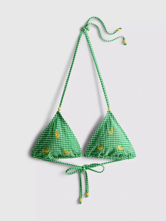 Gingham-bikinitop met driehoekige cup en bananenmotief