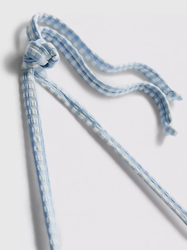 Gingham driehoekige bikinitop met madeliefjesrand
