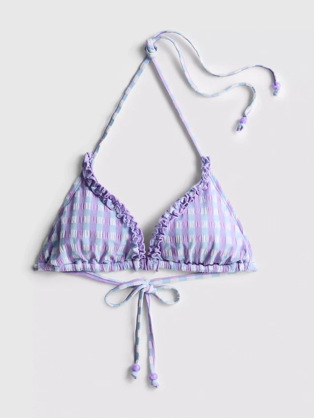 Gingham driehoekige bikinitop met ruches