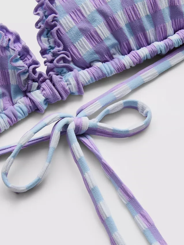 Gingham driehoekige bikinitop met ruches