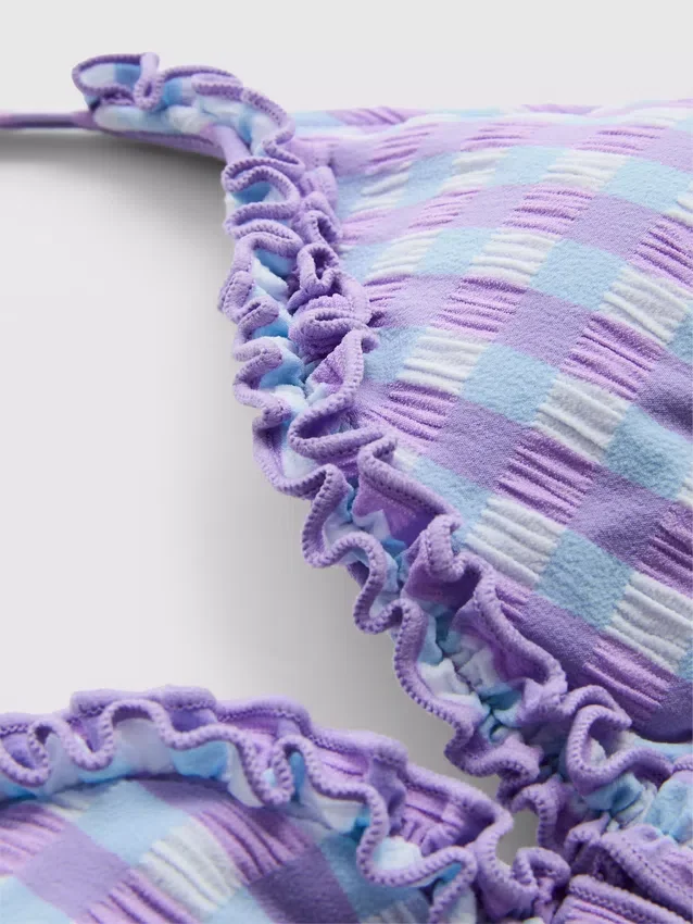 Gingham driehoekige bikinitop met ruches