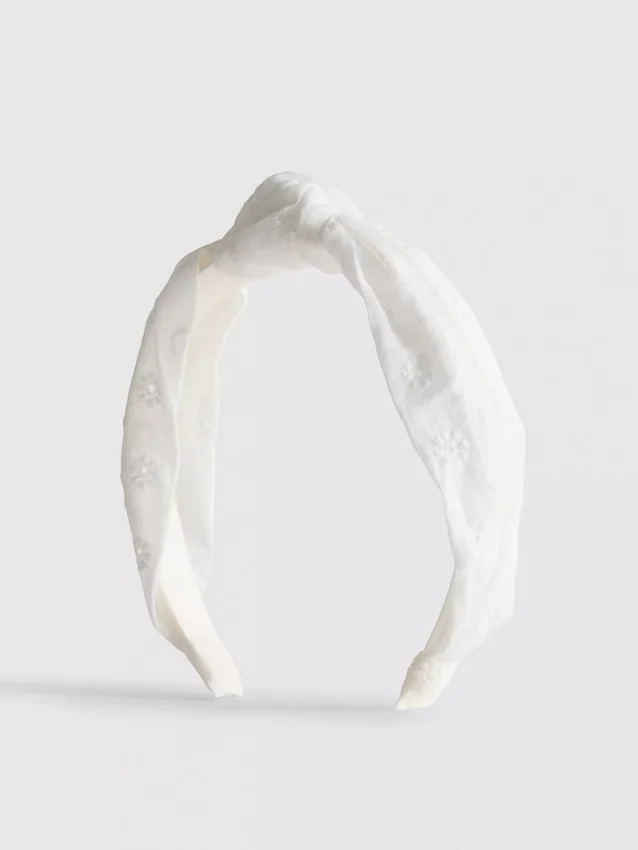 Haarband met knoop in broderie anglaise