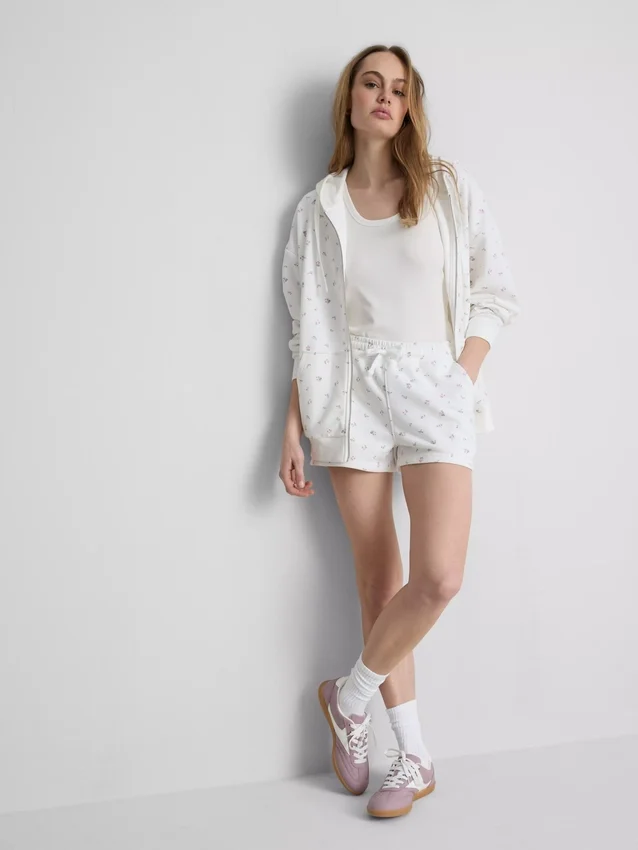 Hoodie met ritssluiting en bloemenprint, rijk aan katoen