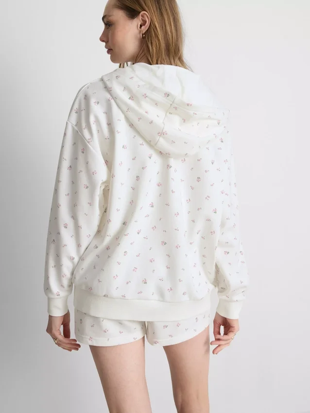 Hoodie met ritssluiting en bloemenprint, rijk aan katoen