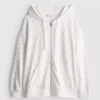 Hoodie met ritssluiting en bloemenprint, rijk aan katoen