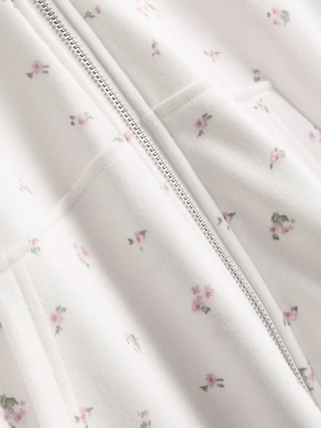 Hoodie met ritssluiting en bloemenprint, rijk aan katoen