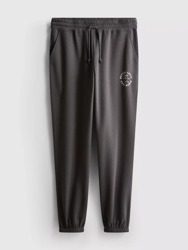 Joggingbroek met manchetten van katoenmix met print