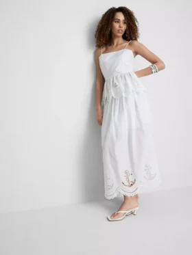 Katoenen cami-top met geborduurde peplumzoom