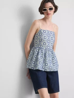 Katoenen cami-top met opengewerkte details