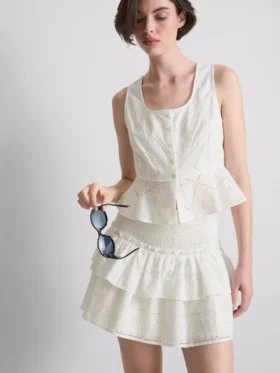 Katoenen cropped cami-top met opengewerkt patroon