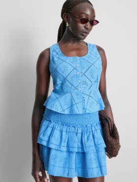 Katoenen cropped cami-top met opengewerkt patroon