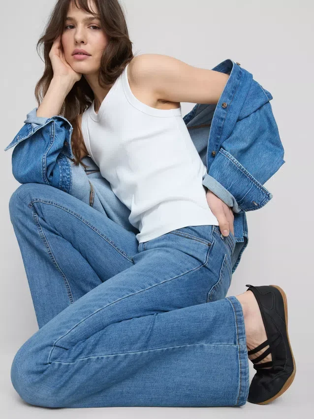 Katoenen denim flared jeans met middelhoge taille