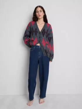 Katoenen denim jeans met hoge taille en taps toelopende pijpen