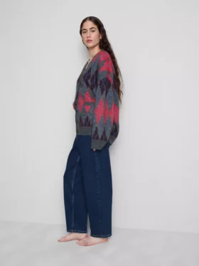 Katoenen denim jeans met hoge taille en taps toelopende pijpen