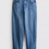 Katoenen denim jeans met hoge taille en taps toelopende pijpen