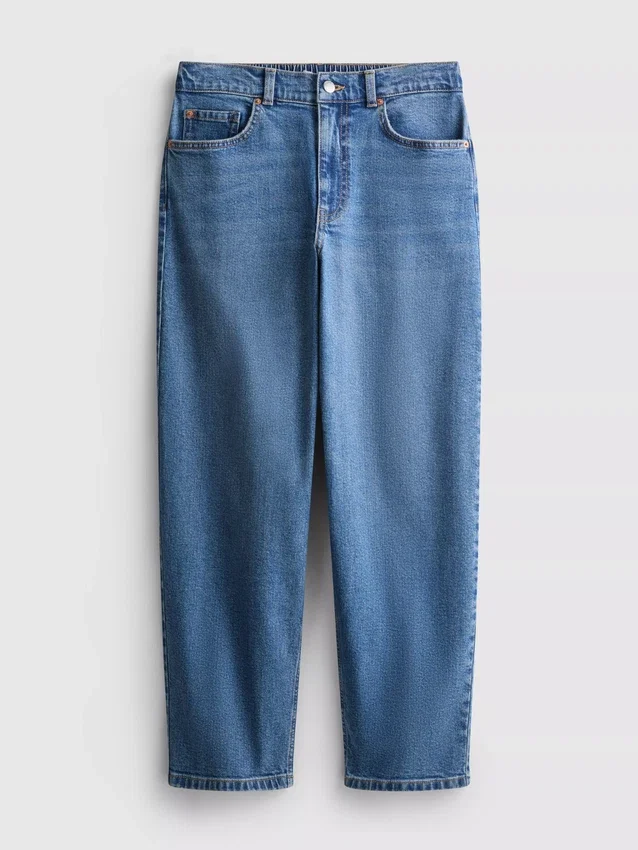 Katoenen denim jeans met hoge taille en taps toelopende pijpen