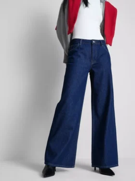 Katoenen denim jeans met middelhoge taille en wijde pijpen