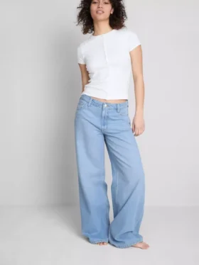 Katoenen denim jeans met middelhoge taille en wijde pijpen