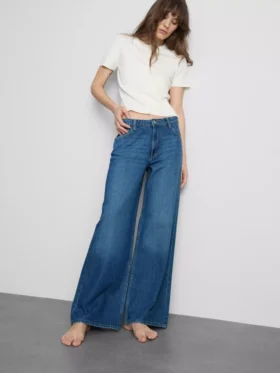 Katoenen denim jeans met middelhoge taille en wijde pijpen