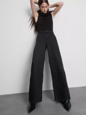 Katoenen denim jeans met middelhoge taille en wijde pijpen