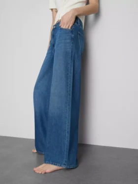 Katoenen denim jeans met middelhoge taille en wijde pijpen