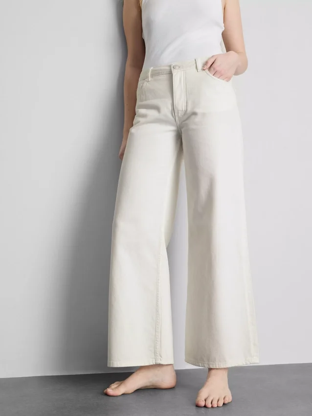 Katoenen denim jeans met middelhoge taille en wijde pijpen