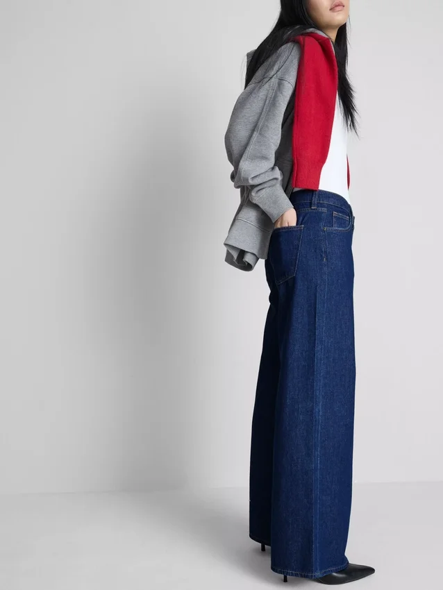 Katoenen denim jeans met middelhoge taille en wijde pijpen