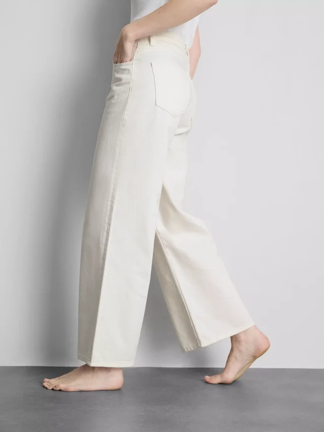 Katoenen denim jeans met middelhoge taille en wijde pijpen