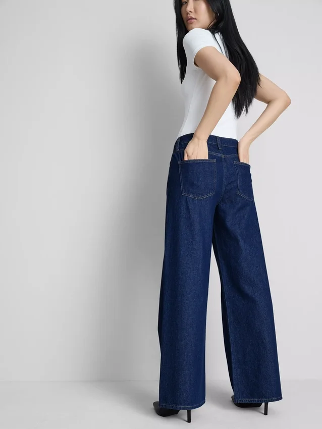 Katoenen denim jeans met middelhoge taille en wijde pijpen