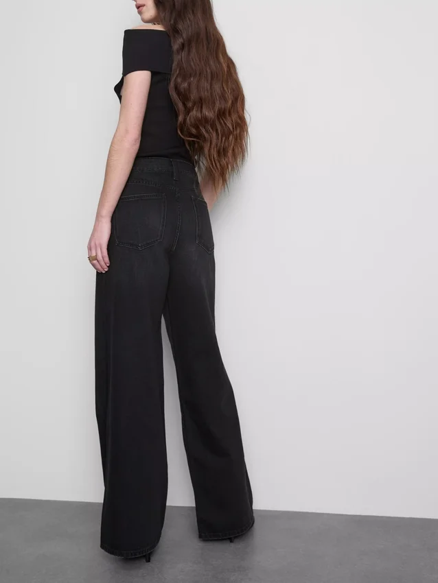 Katoenen denim jeans met middelhoge taille en wijde pijpen