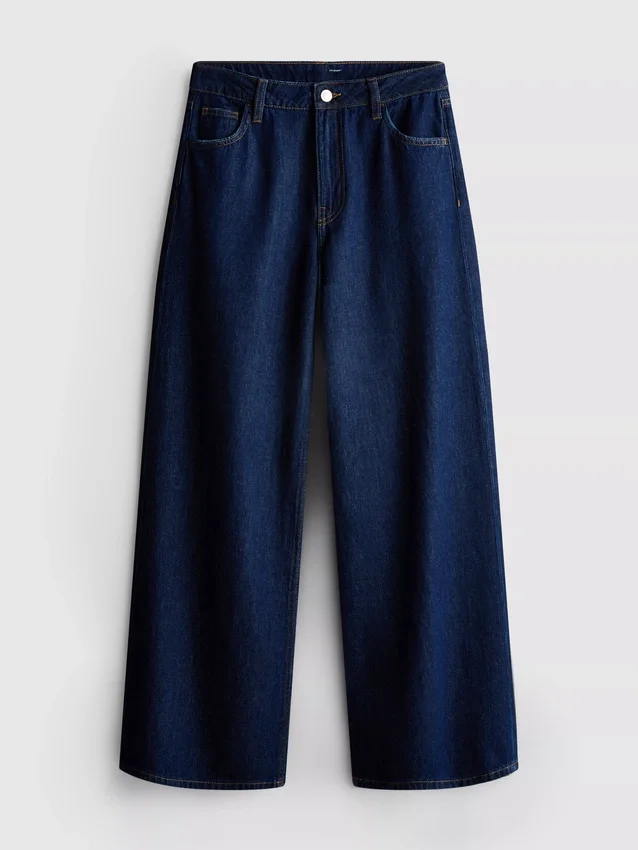 Katoenen denim jeans met middelhoge taille en wijde pijpen