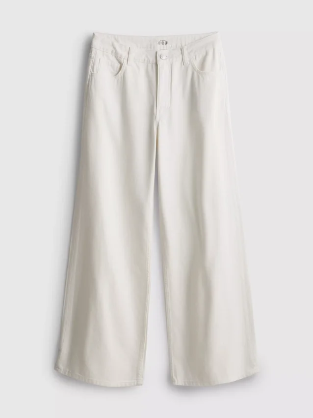 Katoenen denim jeans met middelhoge taille en wijde pijpen