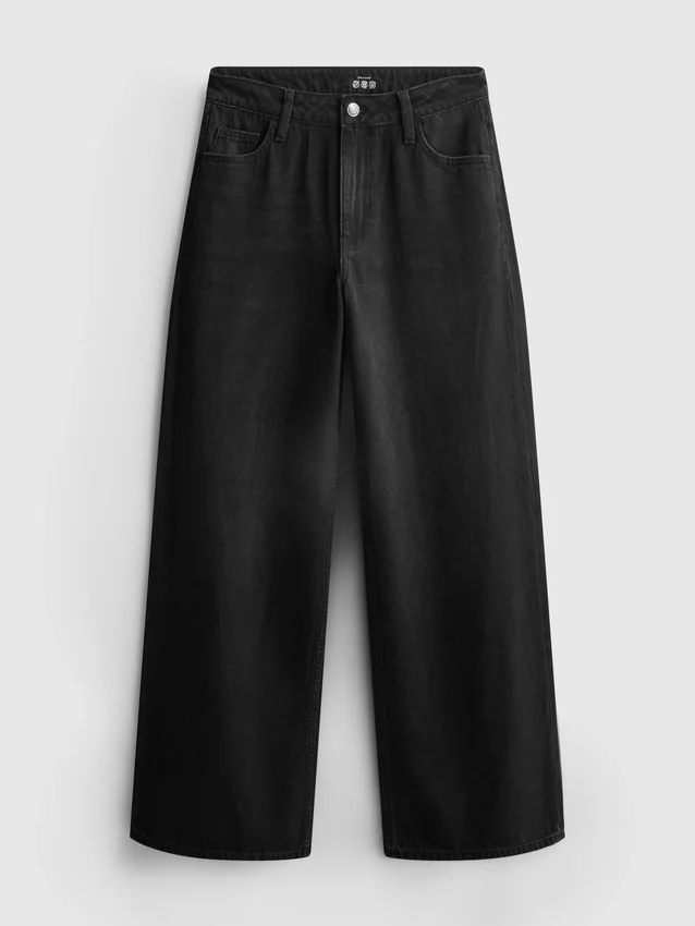 Katoenen denim jeans met middelhoge taille en wijde pijpen