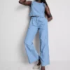 Katoenen denim jeans met plooien en wijde pijpen