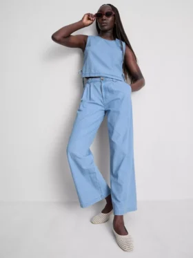 Katoenen denim jeans met plooien en wijde pijpen
