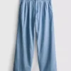 Katoenen denim jeans met plooien en wijde pijpen