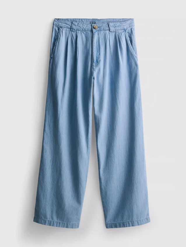 Katoenen denim jeans met plooien en wijde pijpen