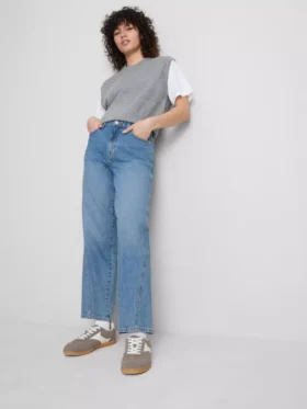 Katoenen denim jeans met taps toelopende rechte pijpen