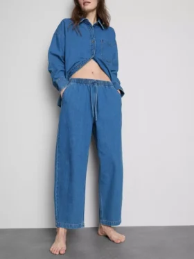 Katoenen denim joggingbroeken met taps toelopende pijpen
