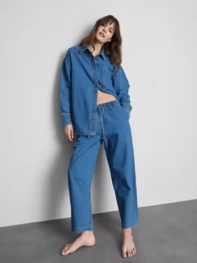 Katoenen denim joggingbroeken met taps toelopende pijpen