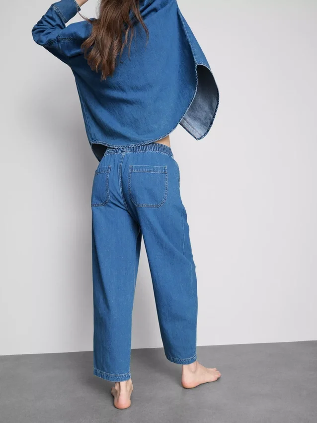 Katoenen denim joggingbroeken met taps toelopende pijpen