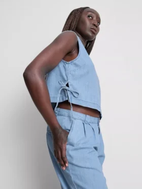 Katoenen denim tanktop met strik aan de zijkant