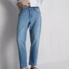 Katoenen denimjeans met middelhoge taille en rechte pijpen