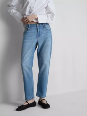 Katoenen denimjeans met middelhoge taille en rechte pijpen