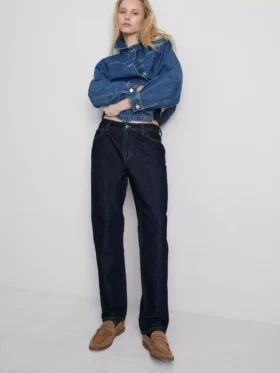 Katoenen denimjeans met middelhoge taille en rechte pijpen