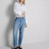 Katoenen denimjeans met middelhoge taille en rechte pijpen