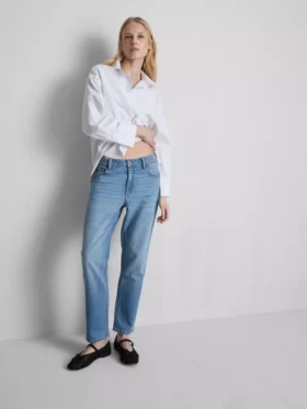 Katoenen denimjeans met middelhoge taille en rechte pijpen