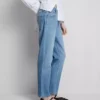 Katoenen denimjeans met middelhoge taille en rechte pijpen