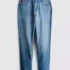 Katoenen denimjeans met middelhoge taille en rechte pijpen